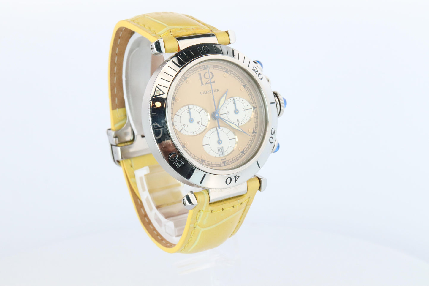 Vintage Cartier PASHA 38mm Chronograph. Rare Yellow Dial W3100355.