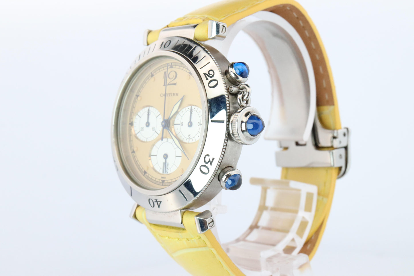Vintage Cartier PASHA 38mm Chronograph. Rare Yellow Dial W3100355.