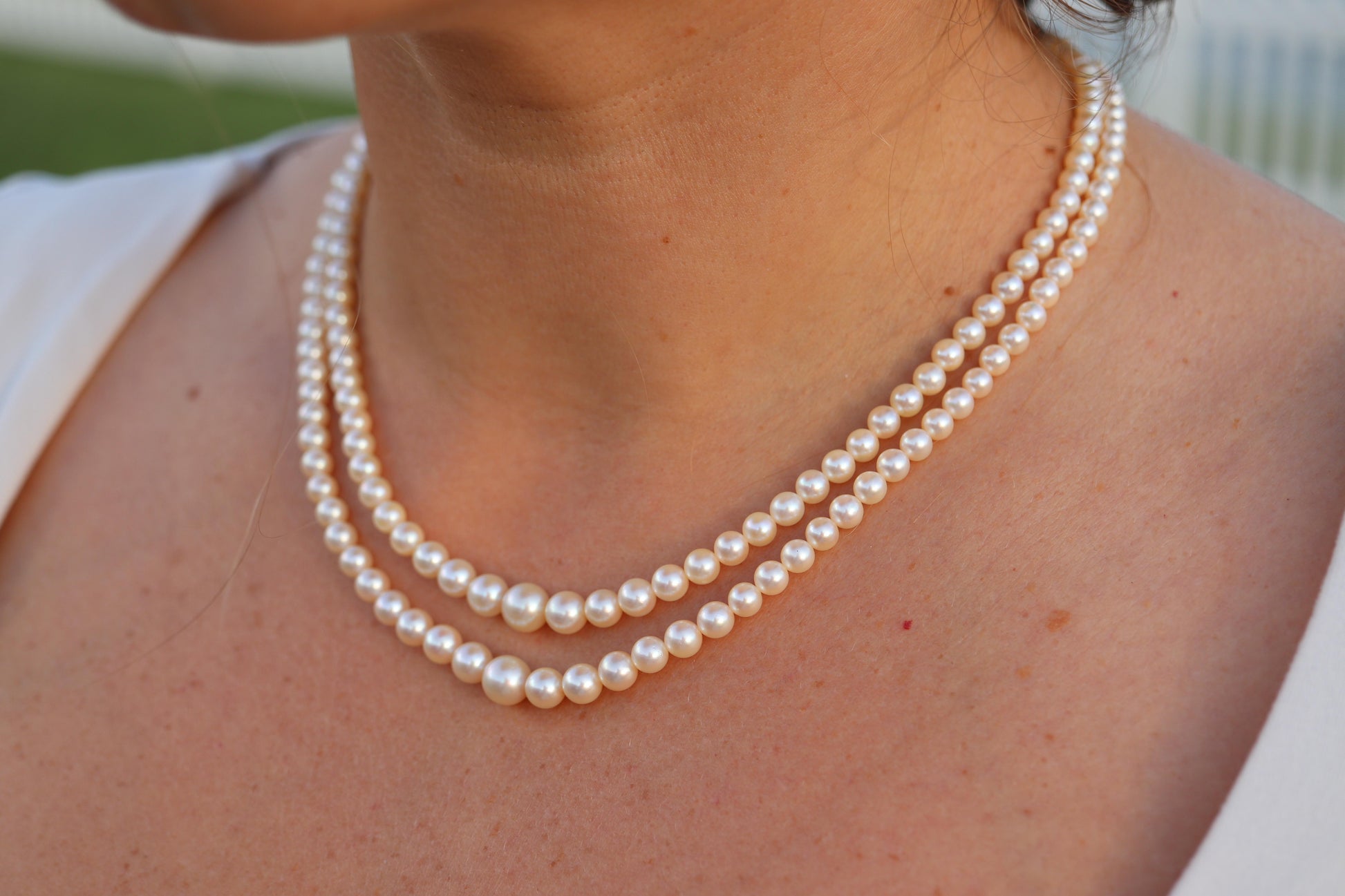 Mikimoto Necklace. Vintage 18k Gold Mikimoto Pearl Double Strand Necklace.