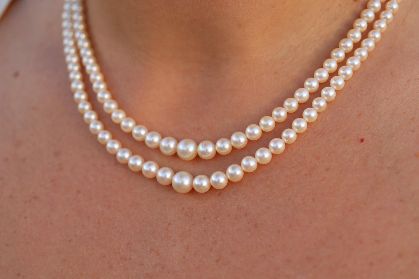 Mikimoto Necklace. Vintage 18k Gold Mikimoto Pearl Double Strand Necklace.