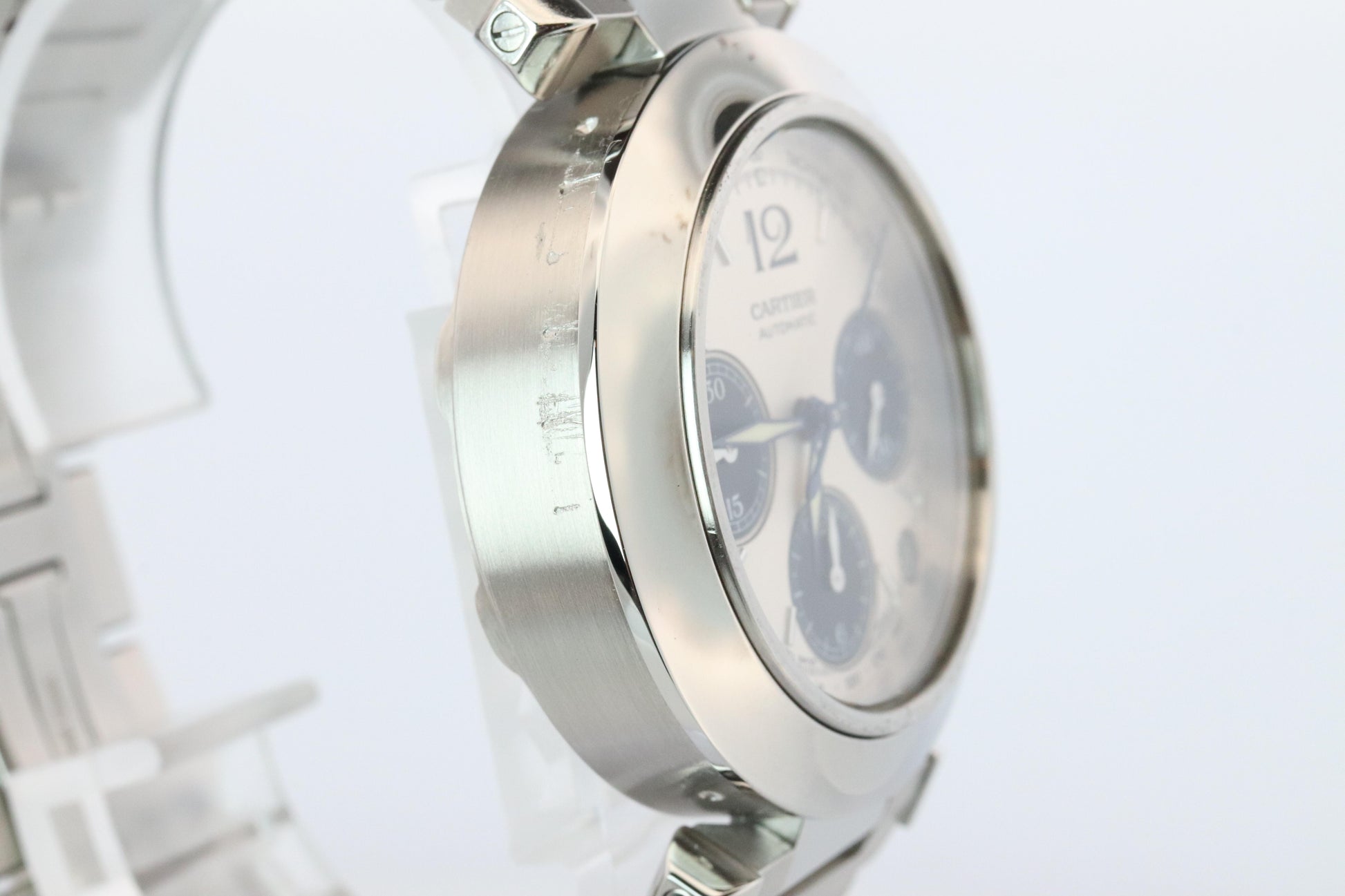 Vintage Cartier PASHA Automatic Chrono 2412. Rare Panda Dial and Diamond Crown