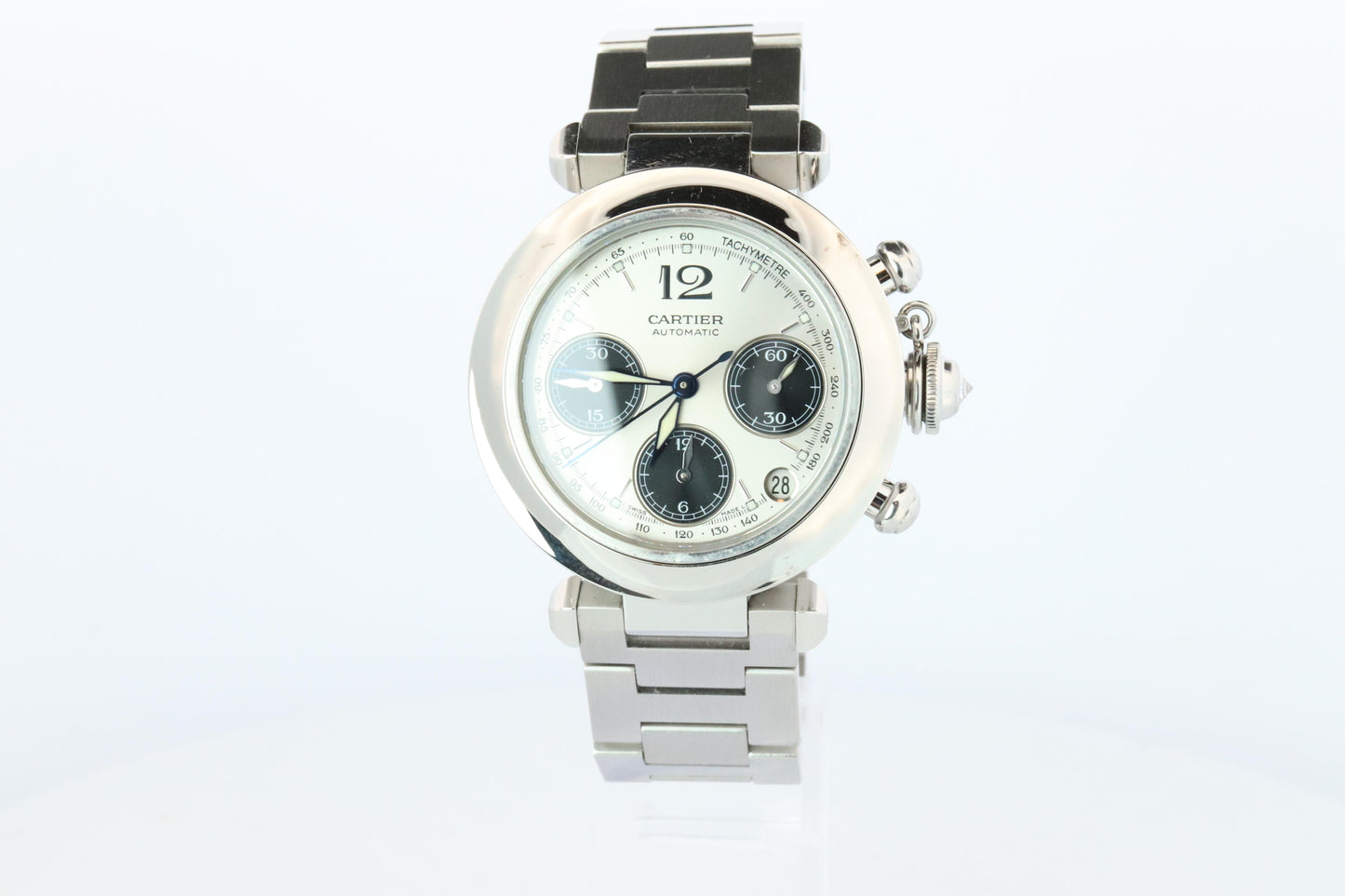 Vintage Cartier PASHA Automatic Chrono 2412. Rare Panda Dial and Diamond Crown