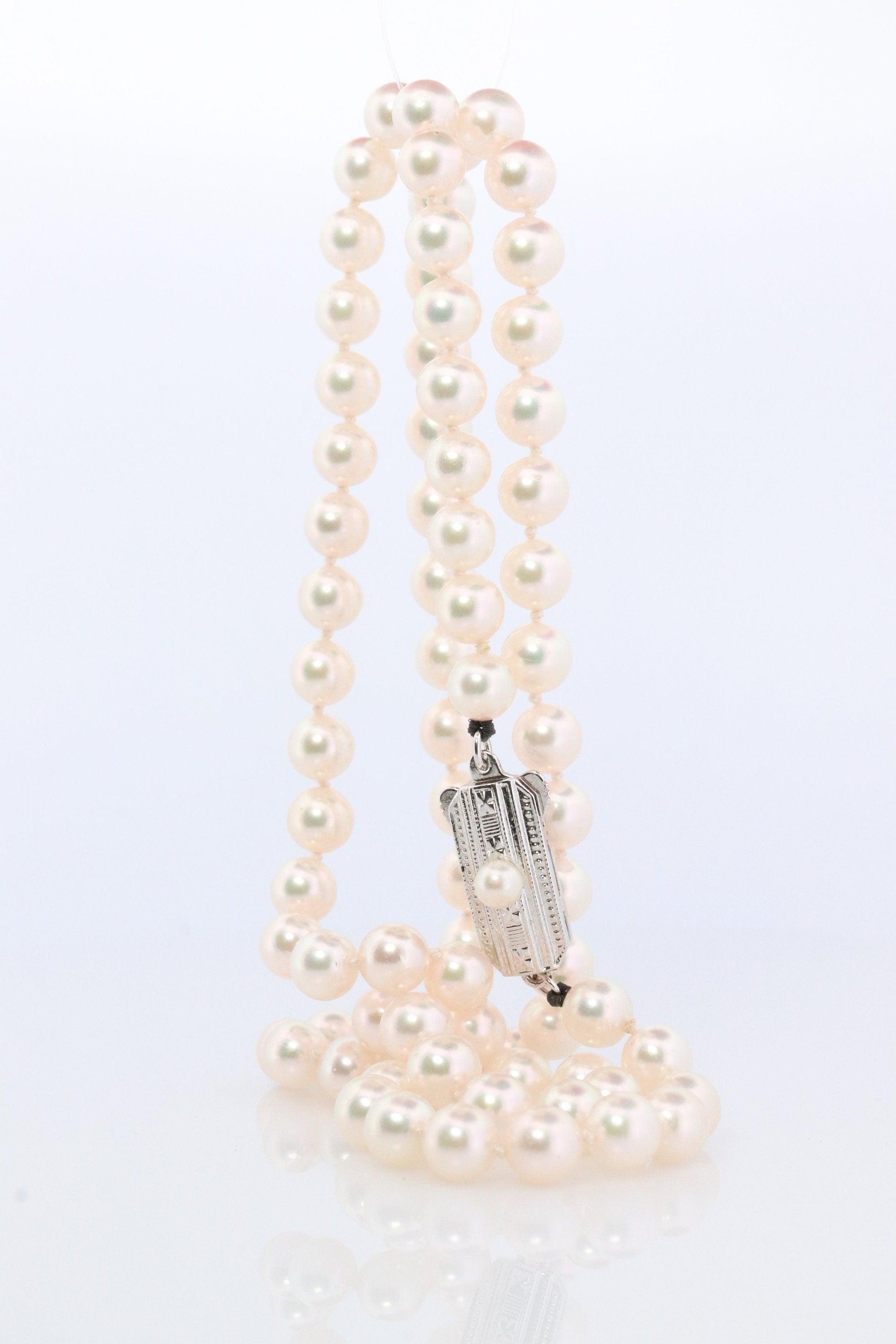MIKIMOTO Sterling Silver Pearl Necklace. 6mm Pearls 20inch Necklace.