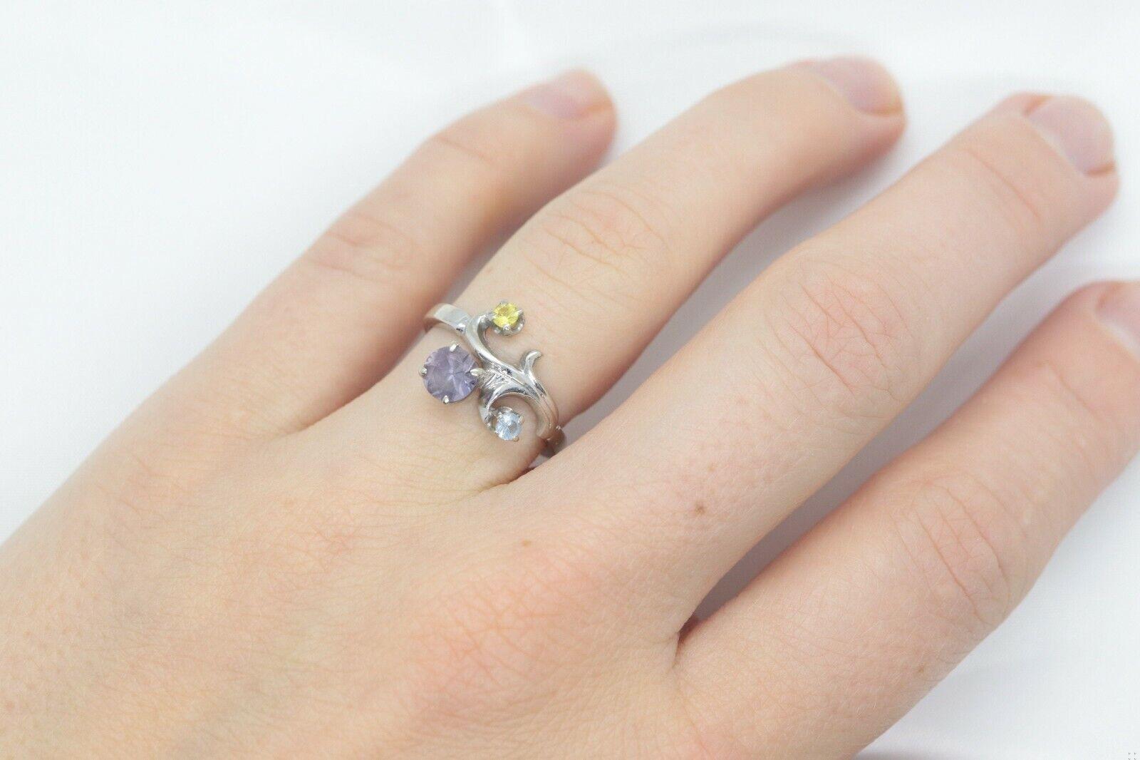 14k Multi-Color Gem Ring. 14k Topaz Blooming Flower and leaves ring.
