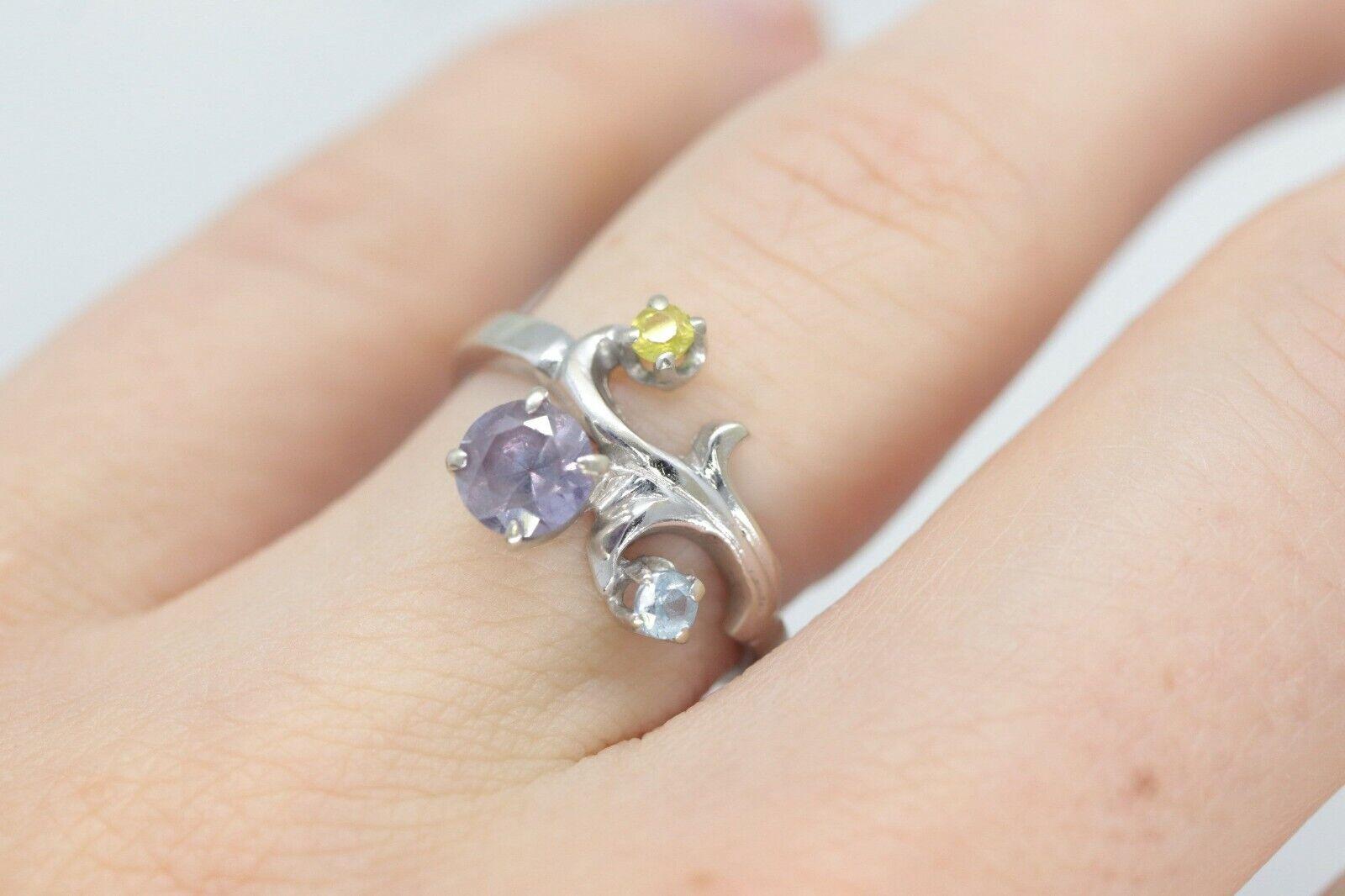 14k Multi-Color Gem Ring. 14k Topaz Blooming Flower and leaves ring.