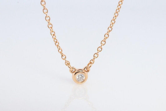 Vintage Tiffany Co Necklace Elsa Peretti Diamond by the Yard Solitaire Rose Gold