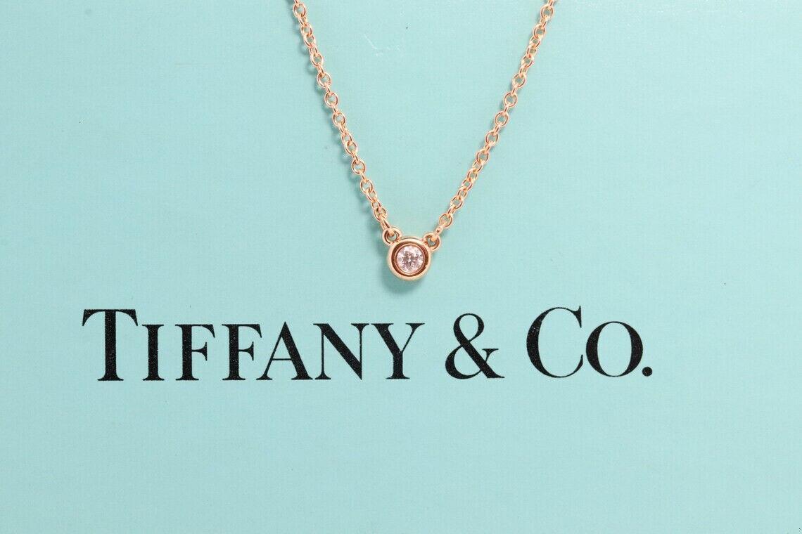 Vintage Tiffany Co Necklace Elsa Peretti Diamond by the Yard Solitaire Rose Gold