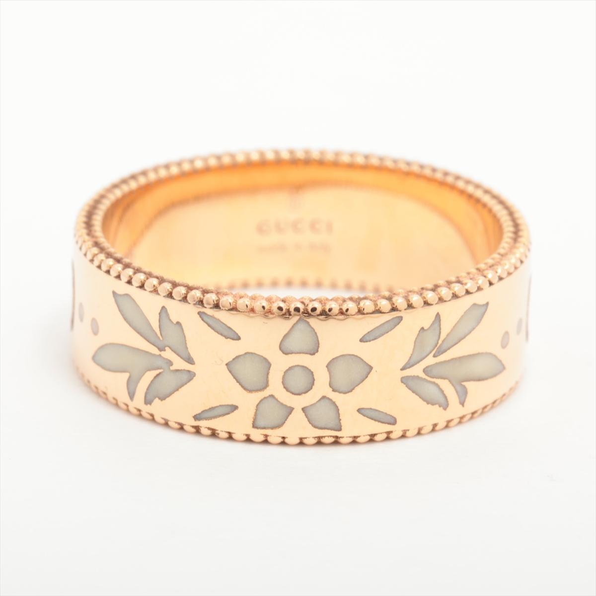 Preowned GUCCI Ring. 18k Pink Rose Gold ICON Blooms Enamel Band.