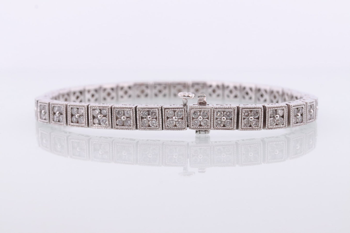 14k Diamond Tennis Bracelet. Square link Diamond cluster tennis bracelet. 2.72+ctw 23.9g