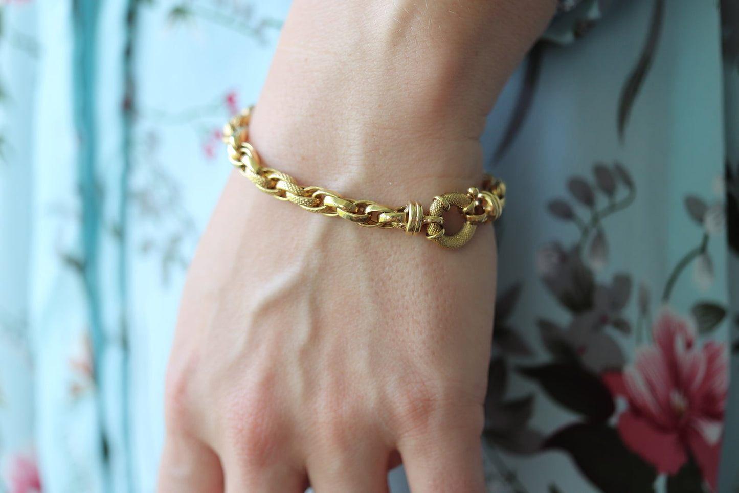 14k Weave Bracelet. Yellow gold Textured Rolo Weave Rope Link Chain Bracelet. High Quality ITALY wide bracelet. st(391)