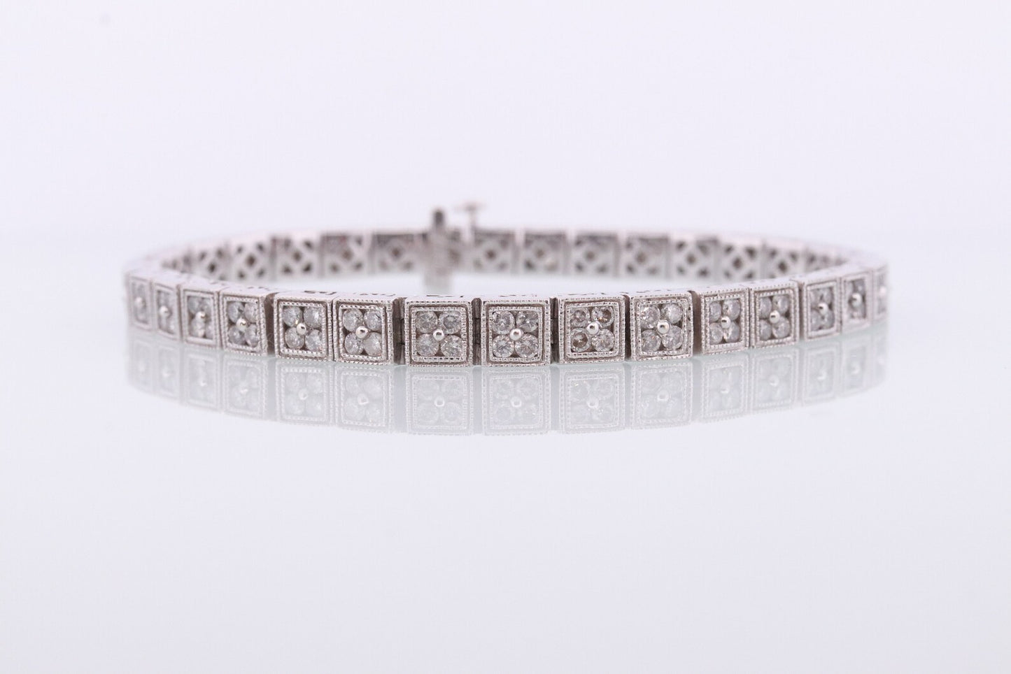 14k Diamond Tennis Bracelet. Square link Diamond cluster tennis bracelet. 2.72+ctw 23.9g