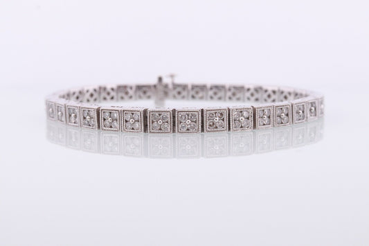 14k Diamond Tennis Bracelet. Square link Diamond cluster tennis bracelet. 2.72+ctw 23.9g