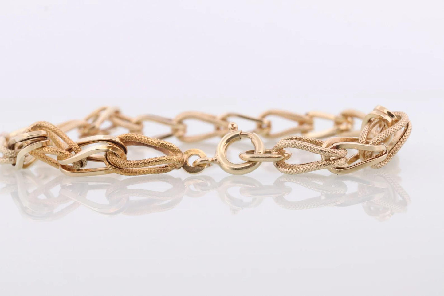 14k UNOAeRRE Textured Link Chain BRACELET. 14k LOOP Italian Bracelet 6.9g