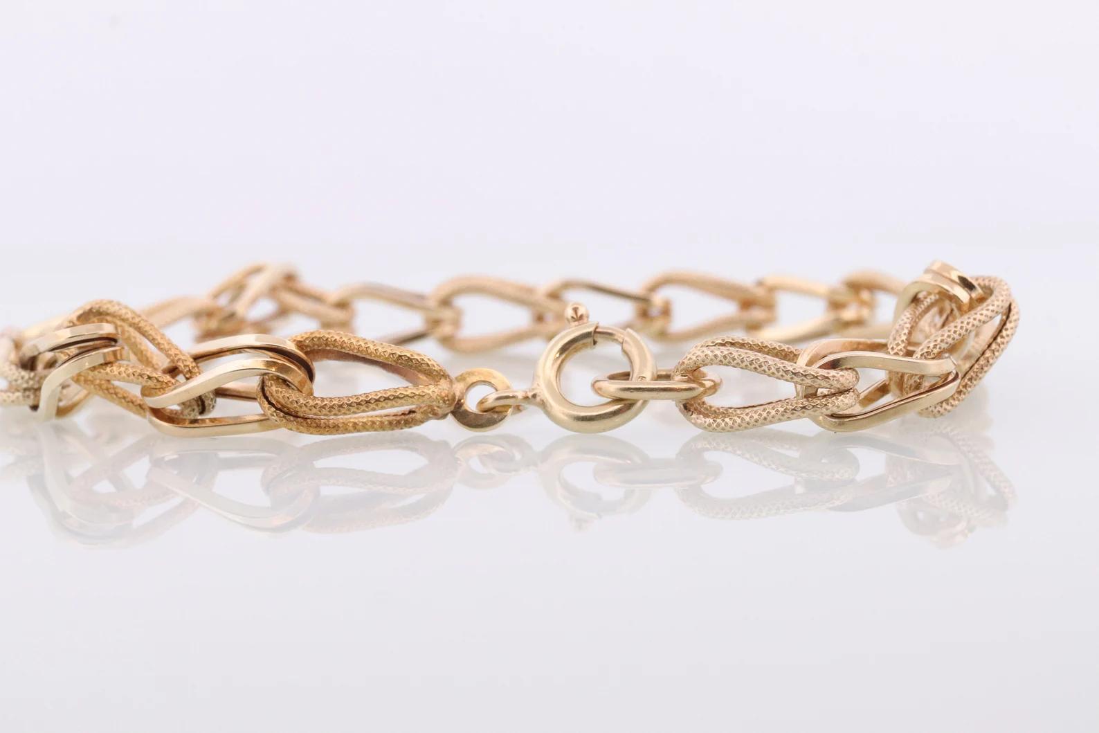 14k UNOAeRRE Textured Link Chain BRACELET. 14k LOOP Italian Bracelet 6.9g