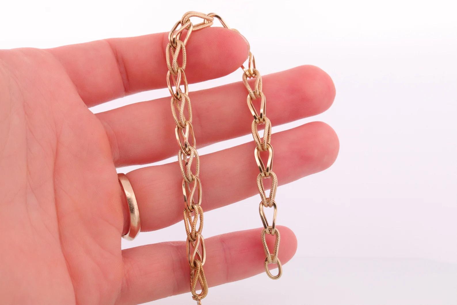 14k UNOAeRRE Textured Link Chain BRACELET. 14k LOOP Italian Bracelet 6.9g