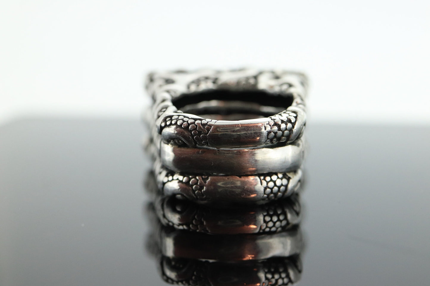 Dian Malouf RING. Triple Three Stacked Rings. Heavy sterling Silver and 14k Signet Rings DLM Collection (st114)