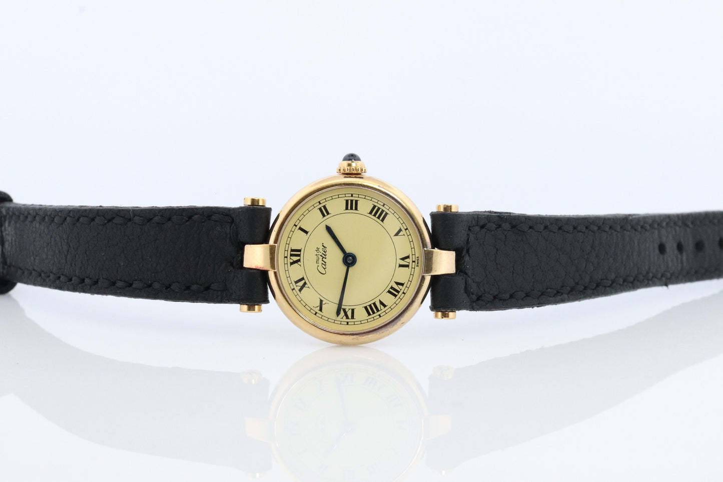 Genuine Cartier Watch. Must de Cartier Vendome Round Argent Vermeil 18k Sterling Silver. Must de Cartier 925 Ladies 590004 Watch