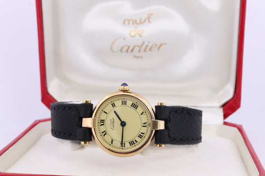 Genuine Cartier Watch. Must de Cartier Vendome Round Argent Vermeil 18k Sterling Silver. Must de Cartier 925 Ladies 590004 Watch