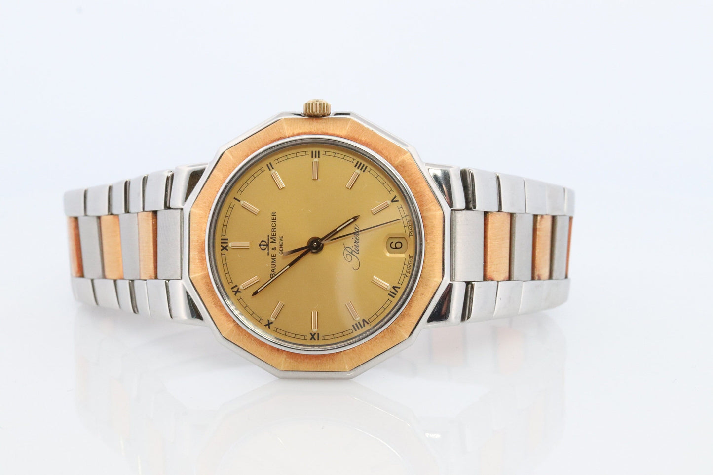 Vintage Baume and Mercier watch. Baume Mercier 5131.3 Riviera Yellow Gold Stainless Steel. Two Tone Color Date watch