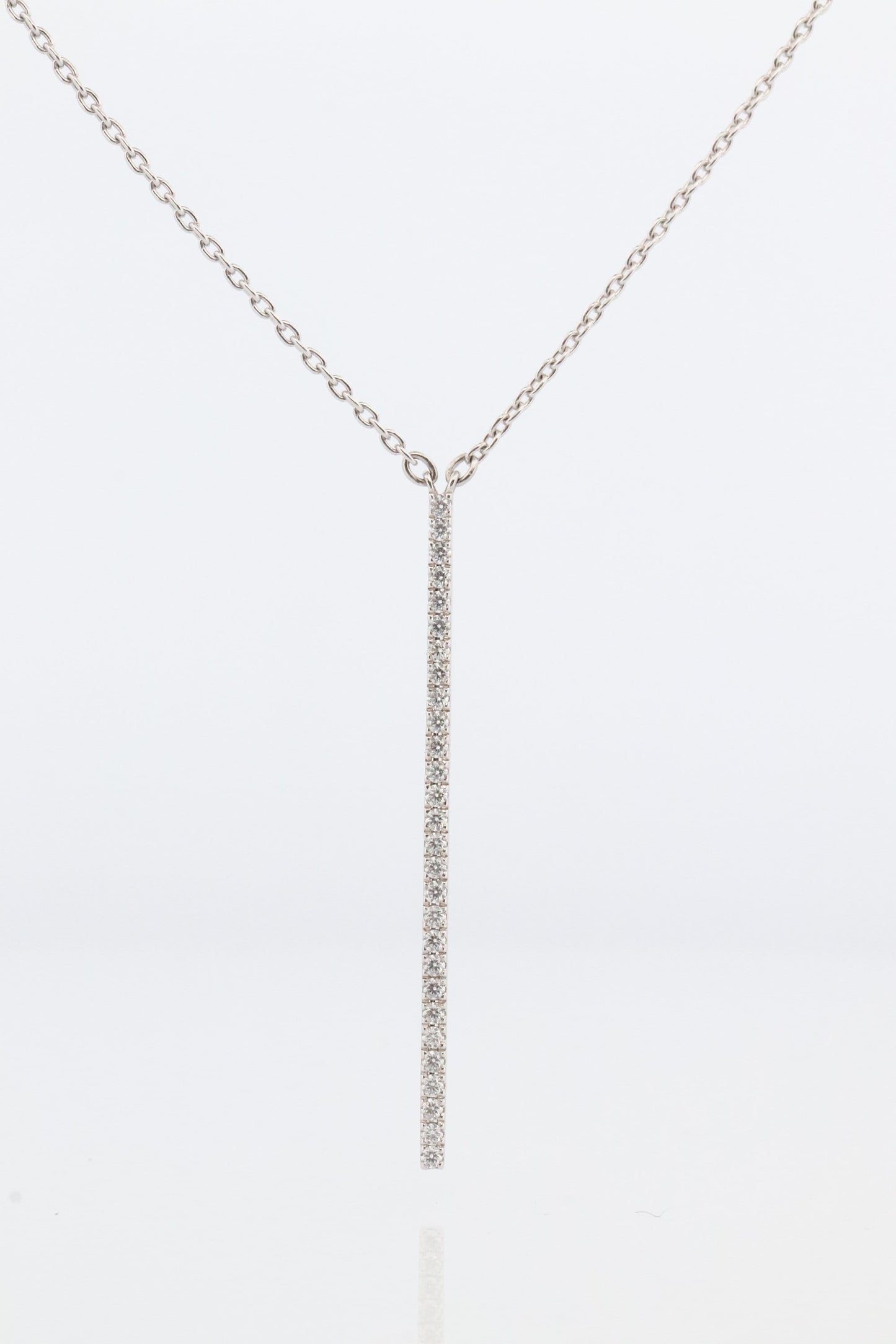 MIKIMOTO Necklace. 18k White gold Mikimoto Diamond Bar pendant. 18k White Minimalist Mikimoto Piece.