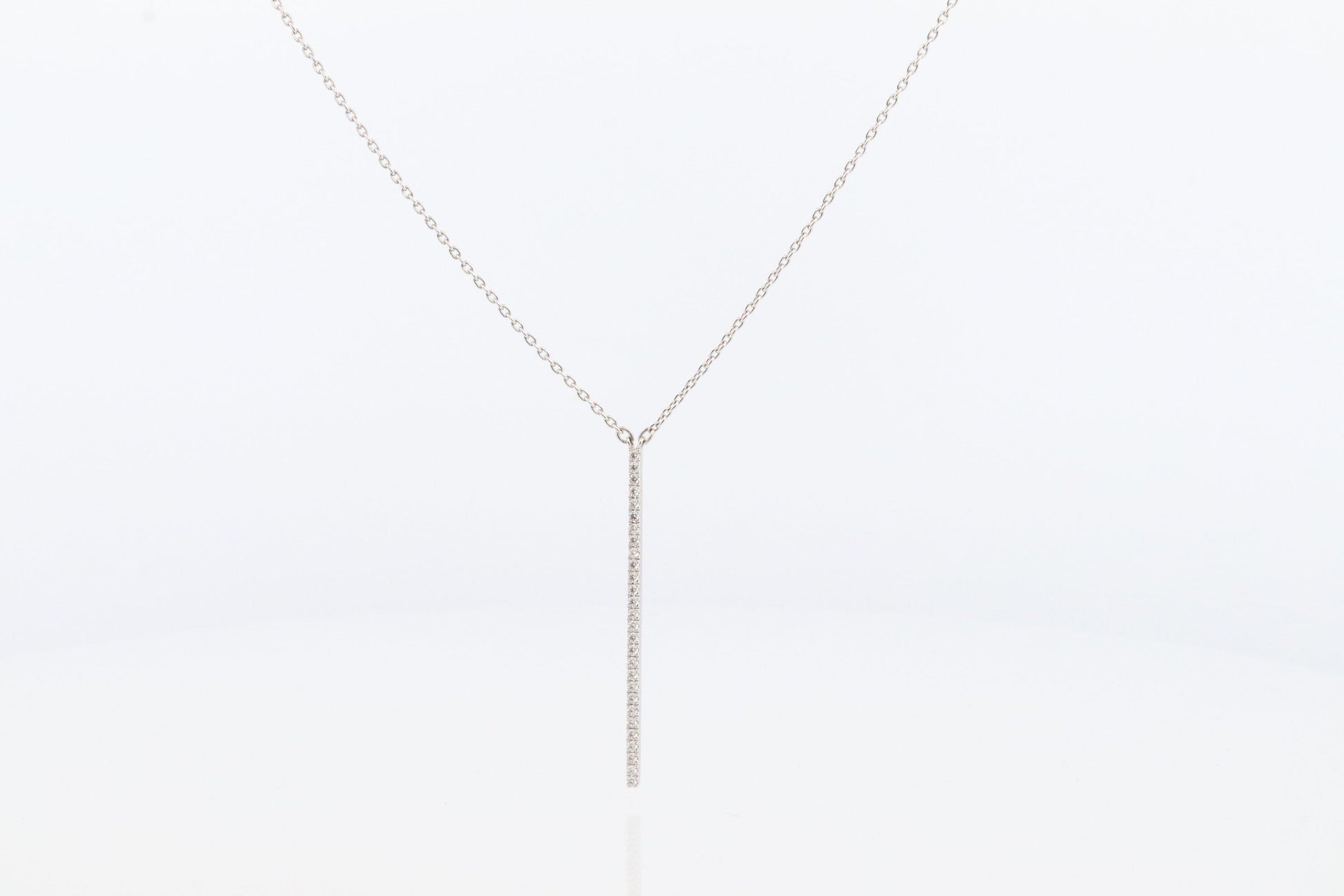 MIKIMOTO Necklace. 18k White gold Mikimoto Diamond Bar pendant. 18k White Minimalist Mikimoto Piece.