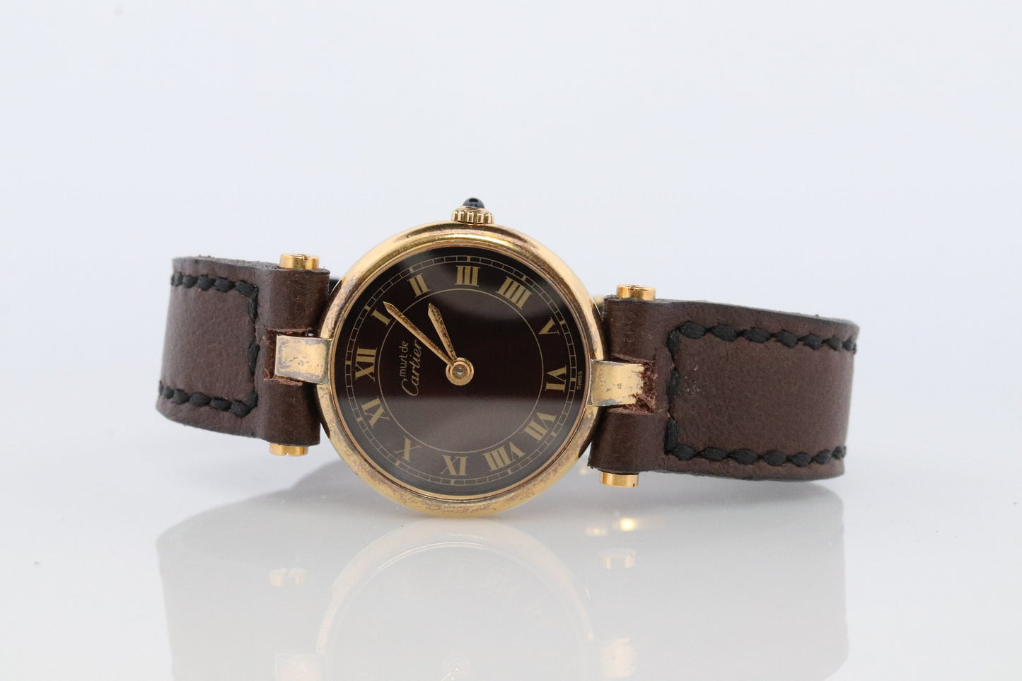 Genuine Cartier Watch. Must de Cartier Vendome Round Argent Vermeil 18k Sterling Silver. Must de Cartier 925 Ladies Watch