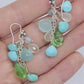 Laura Gibson Dangle Earrings. Sterling Silver with faceted Prehnite, Flourite, Turquoise, and Opal Chalcedony (275)