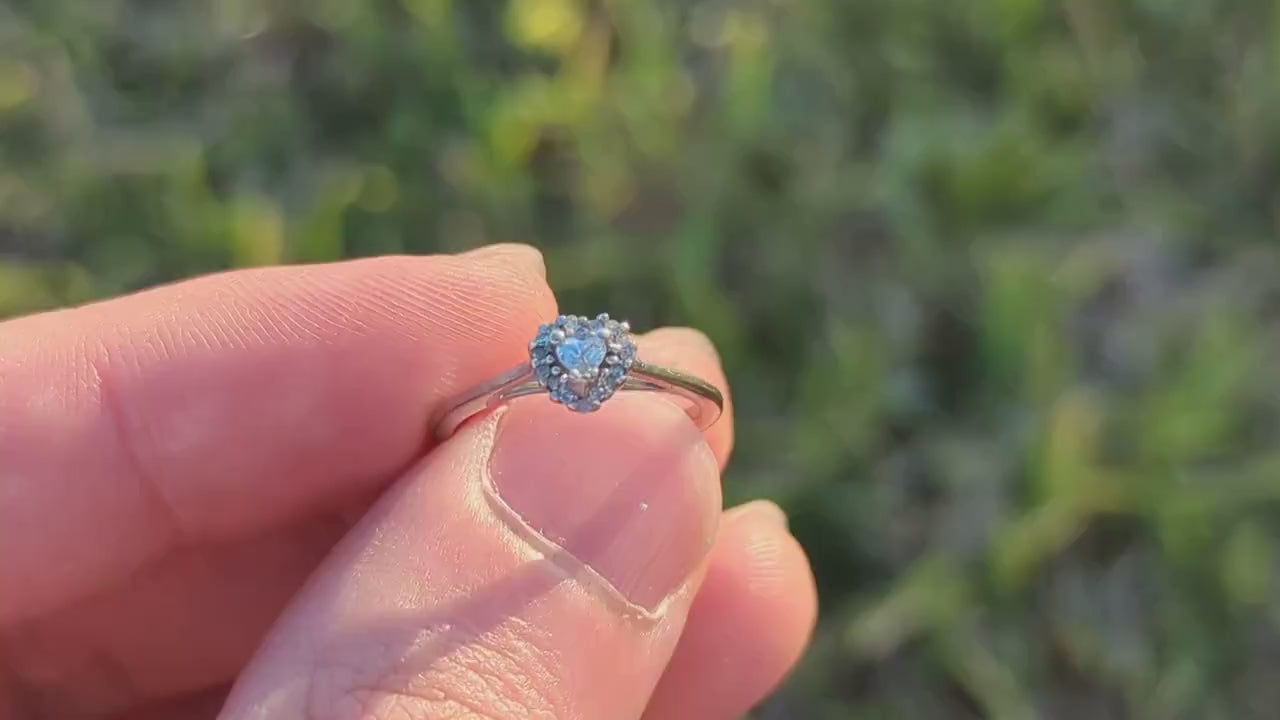 10k Heart Diamond Cut Halo ring. 10k white gold Heart Cut diamond cluster band. Diamond Halo ring. st(86)