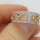 14k Diamond Dome band. Diamond Filigree Intricate Detail Open scroll ring. Baguette and Round diamonds. st(126/50)