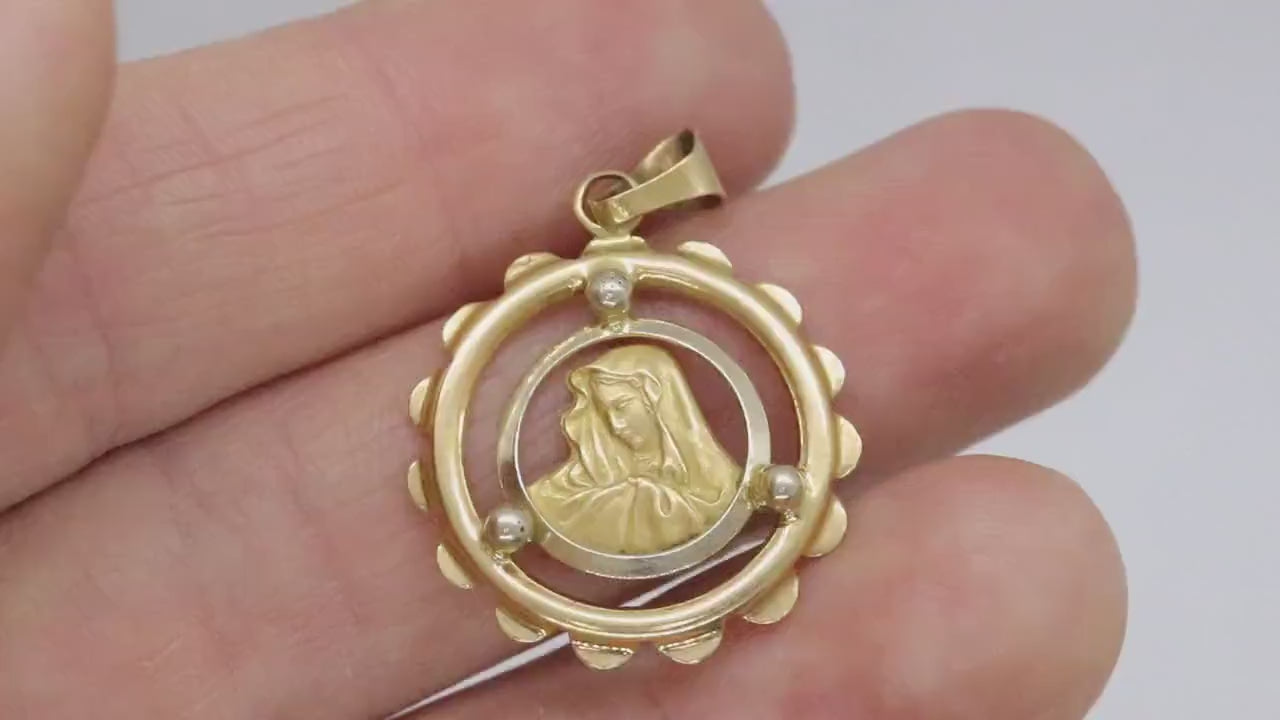 Vintage 18k Yellow Gold Pendant. Madonna Pendant. VIRGIN Mary Pendant. Mother Medallion for Necklace or Medal (134/17)