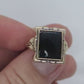 10k ONYX ring. Modern and Slim Picture Frame Rectangle Onyx signet ring. Sz 6.25 stock(149/50)