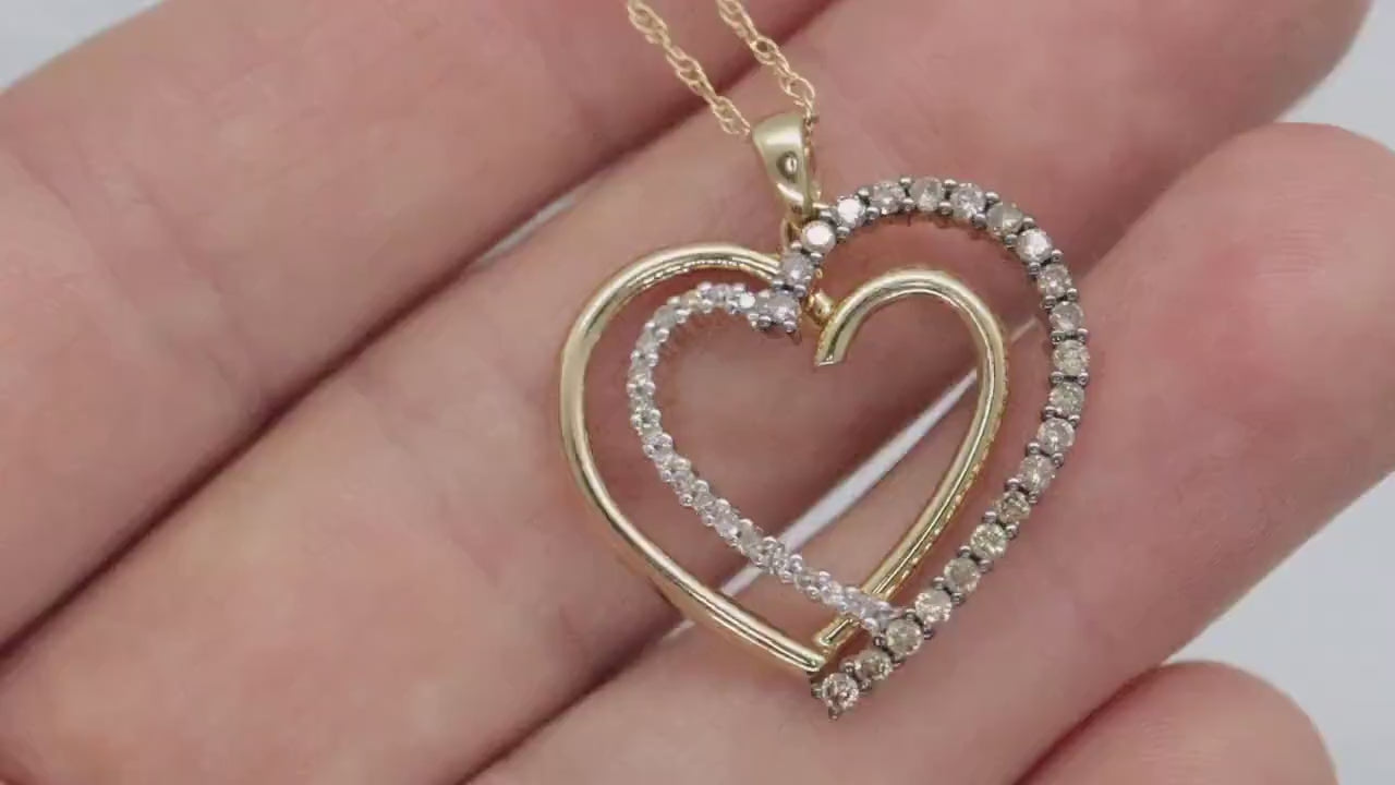 Heart Diamond pendant. 14k Open double heart 0.80ctw Pave Pendant Necklace.  st(103/50)