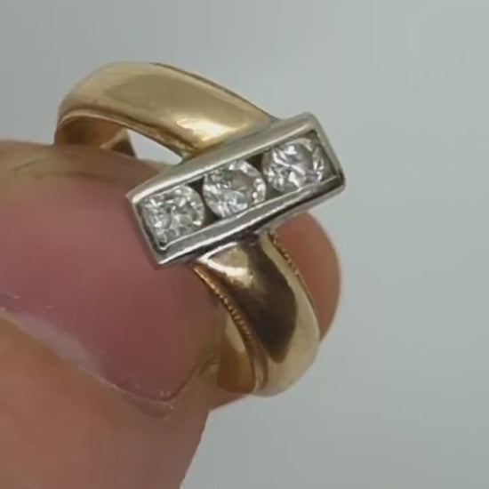 14K Bypass Diamond Ring. Channel Set Diamonds.  Always and Forever Toi et moi band. Yellow Gold ring. Sz7.5 st(138/11)