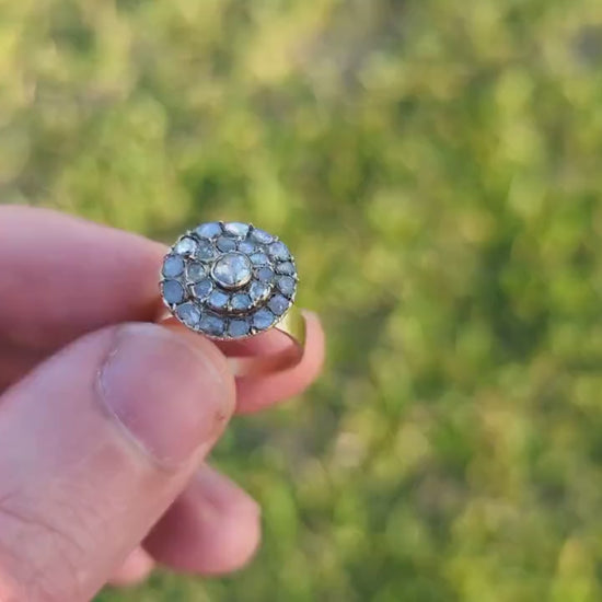 18k  Edwardian Diamond Daisy Cluster Ring. 18k Yellow Gold with old cut diamond arrangement