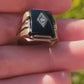 10k ONYX and diamond Signet ring. 5.5gram Heavy Mens Onyx and diamond Darkened yellow gold ring. stock(126/50)