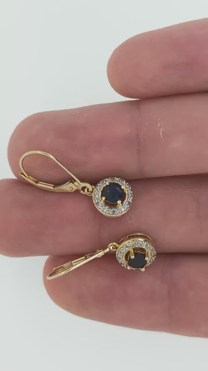 14k Sapphire and Diamond Halo Dangle Earrings. Sapphire Diamond Halo Earrings. st(51/75)