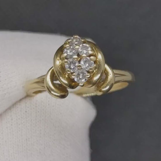 Diamond Cluster Ring. 14k yellow gold Engagement Ring. Marquise Diamond cluster ring. Handmade shank. 0.30ctw Diamonds