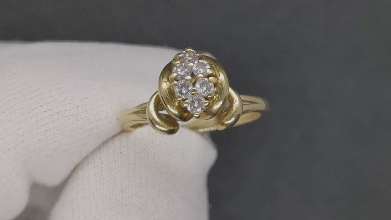 Diamond Cluster Ring. 14k yellow gold Engagement Ring. Marquise Diamond cluster ring. Handmade shank. 0.30ctw Diamonds