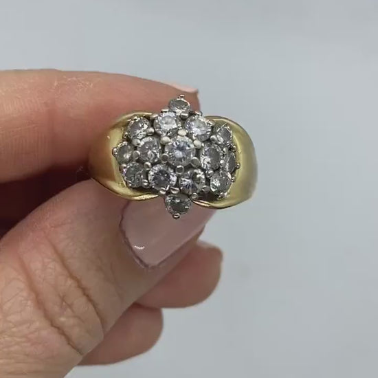 14k Diamond Cluster HIS/HER Set Ring. Waterfall diamond. 1.22ctw diamonds.
