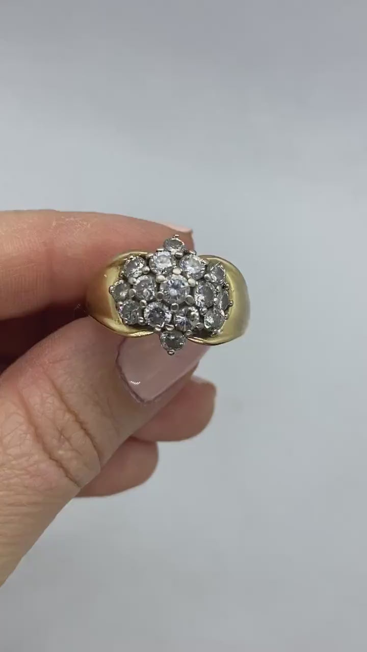 14k Diamond Cluster HIS/HER Set Ring. Waterfall diamond. 1.22ctw diamonds.