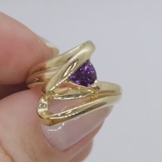 Trilliant Amethyst 10k Gold ring. 10k Triangular Amethyst in a Bypass Ring.