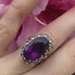 Vintage 1940s Large Amethyst and Diamond Handmade 18k Yellow White Gold Ring sz 6.5, Engagement ring, cocktail ring, February Amethyst