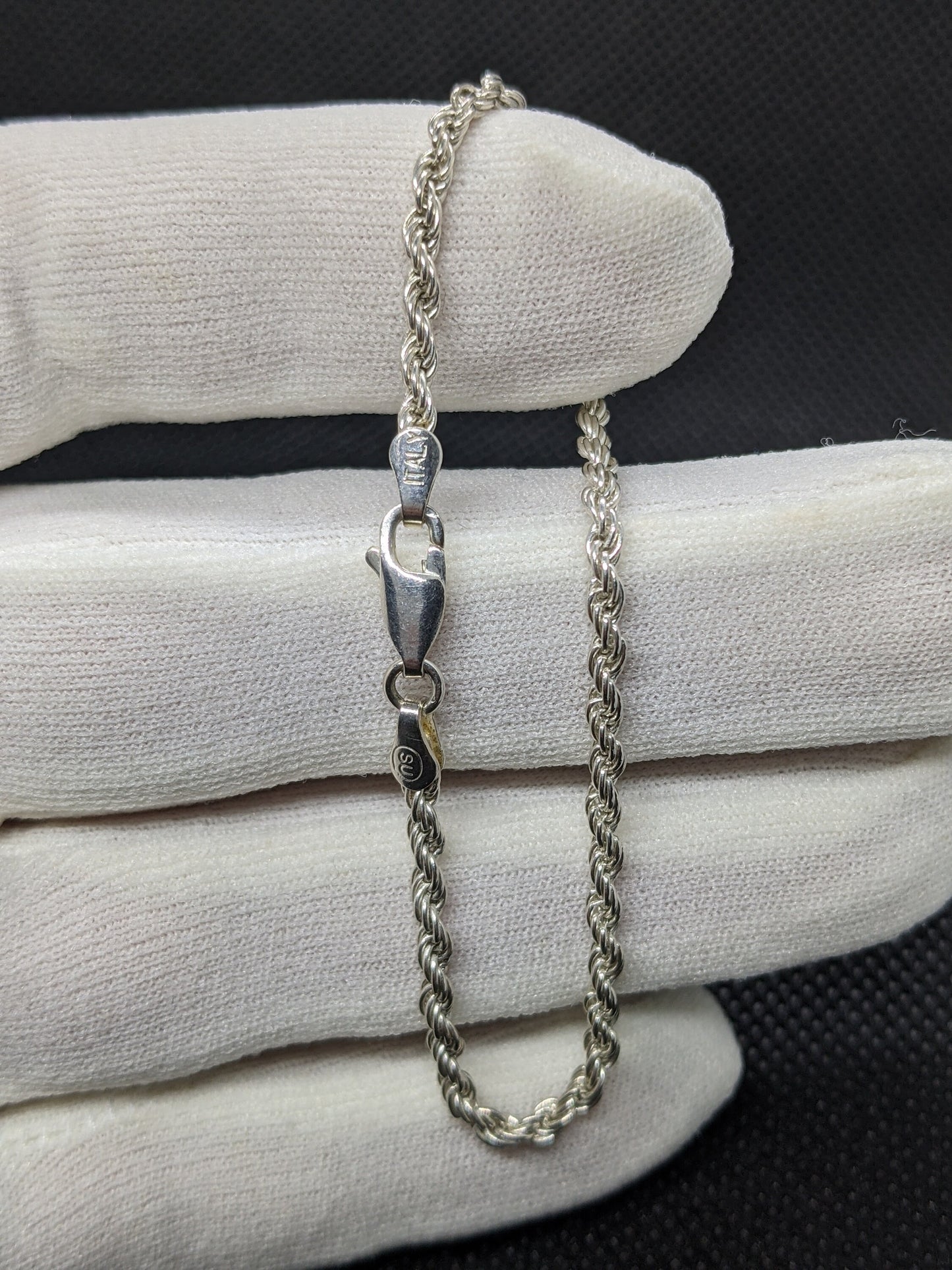 Sterling Silver 925 6.75in and 3.8mm Rope Bracelet Made in Italy.