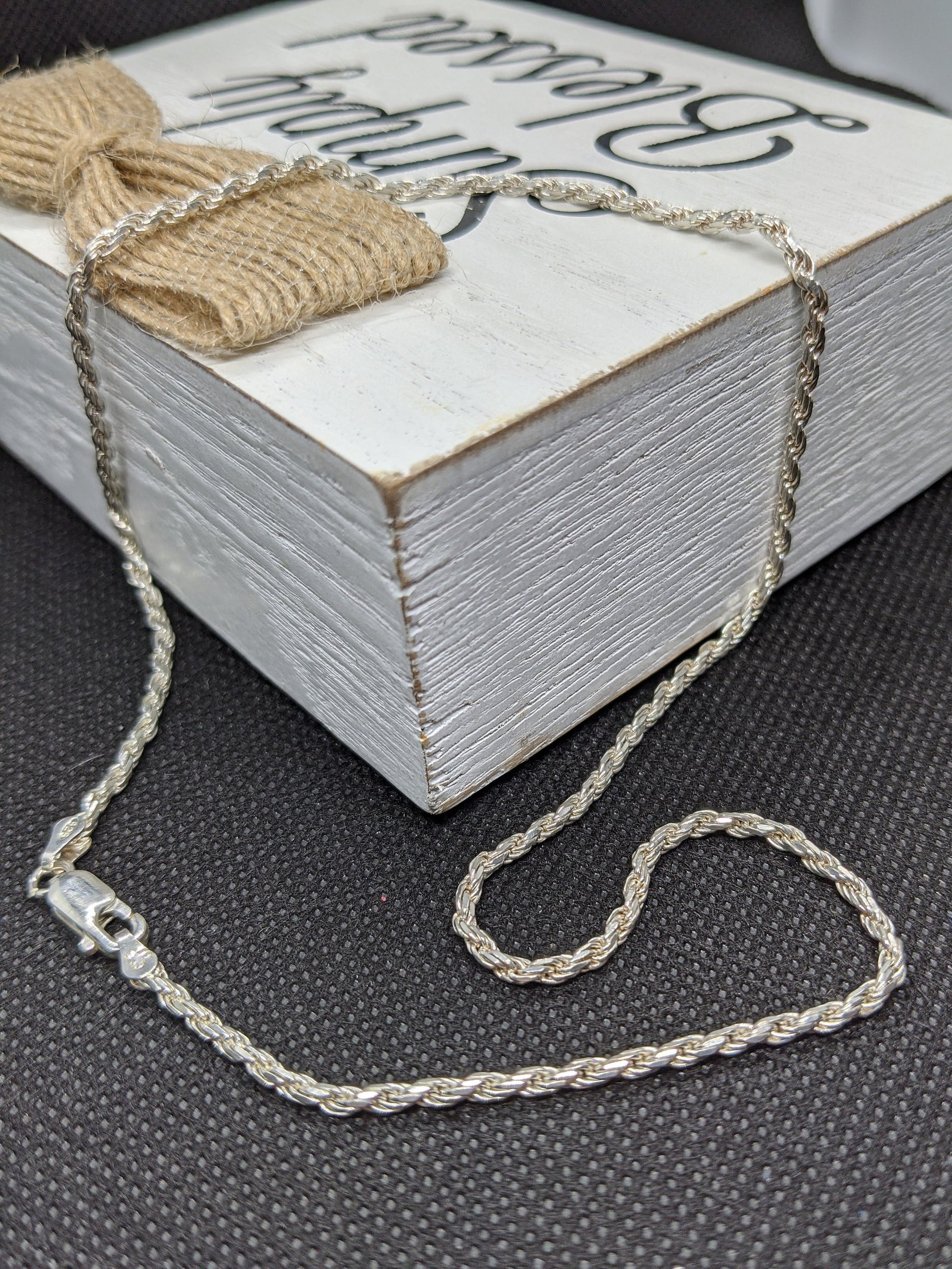 Necklace. Vintage Sterling Silver 925 Rope Chain Necklace 2mm and 16in length