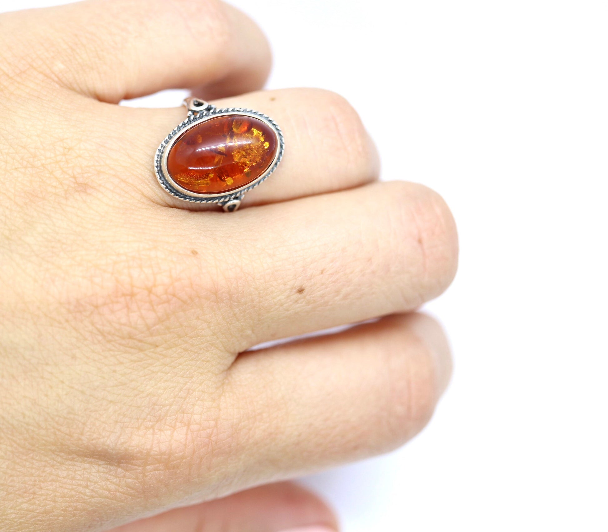 Vintage Honey Amber Cabochon 925 Sterling Silver Ring. Women sz 6.5