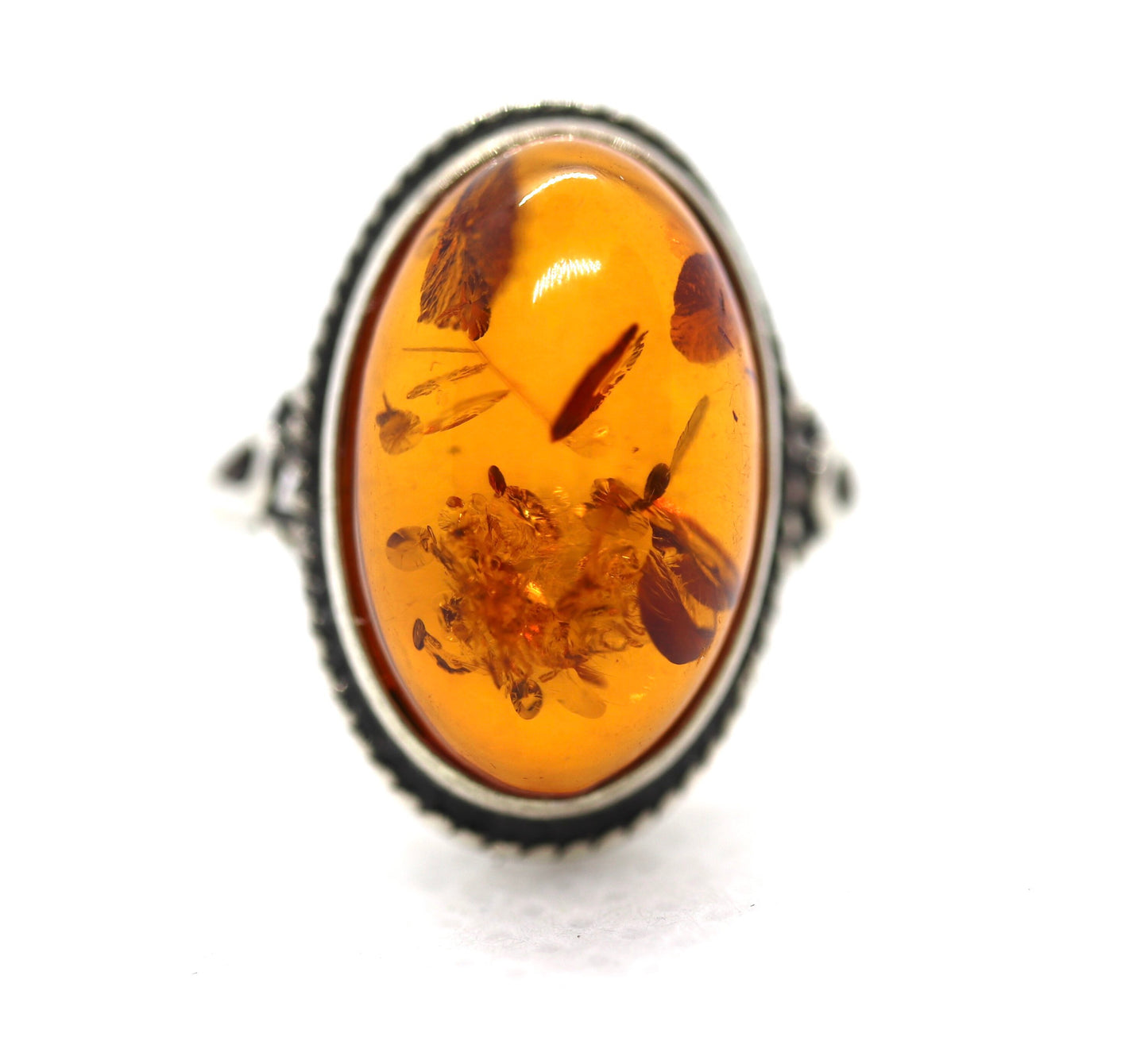 Vintage Honey Amber Cabochon 925 Sterling Silver Ring. Women sz 6.5