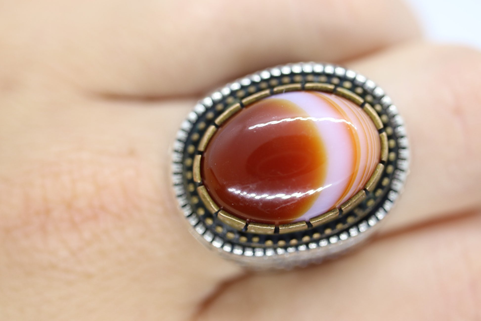 Orange Agate cabochon Sterling Silver Ring. 925 silver Statement ring. Orange Gem Ring. Sz 8