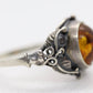 Vintage Honey Amber round cabochon 925 Sterling Silver Ring with Leaf motif. Women sz 7.5