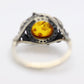 Vintage Honey Amber round cabochon 925 Sterling Silver Ring with Leaf motif. Women sz 7.5