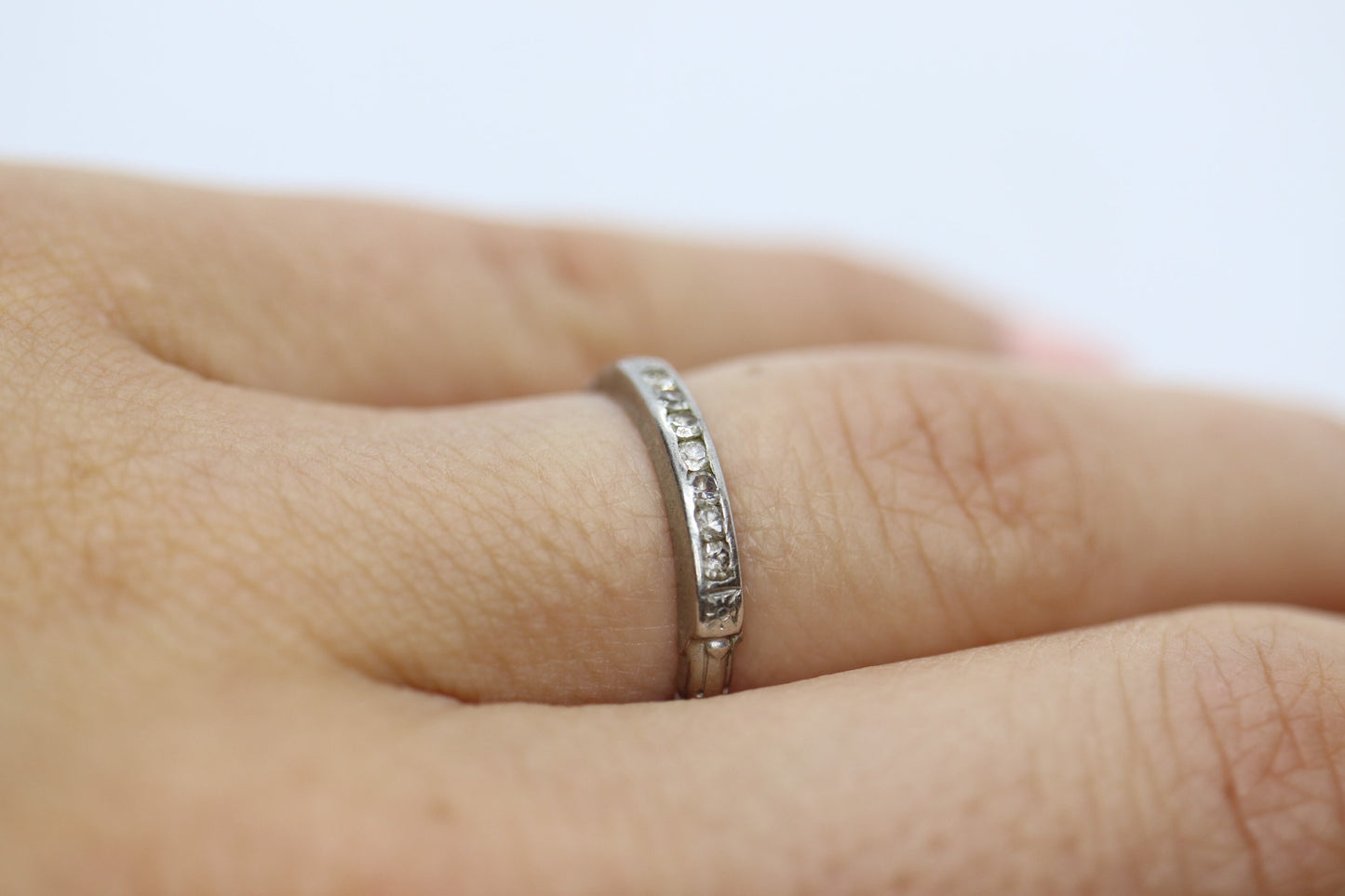 Antique Platinum Diamond eternity channel band. Art Deco 1930s diamond eternity infinity band.